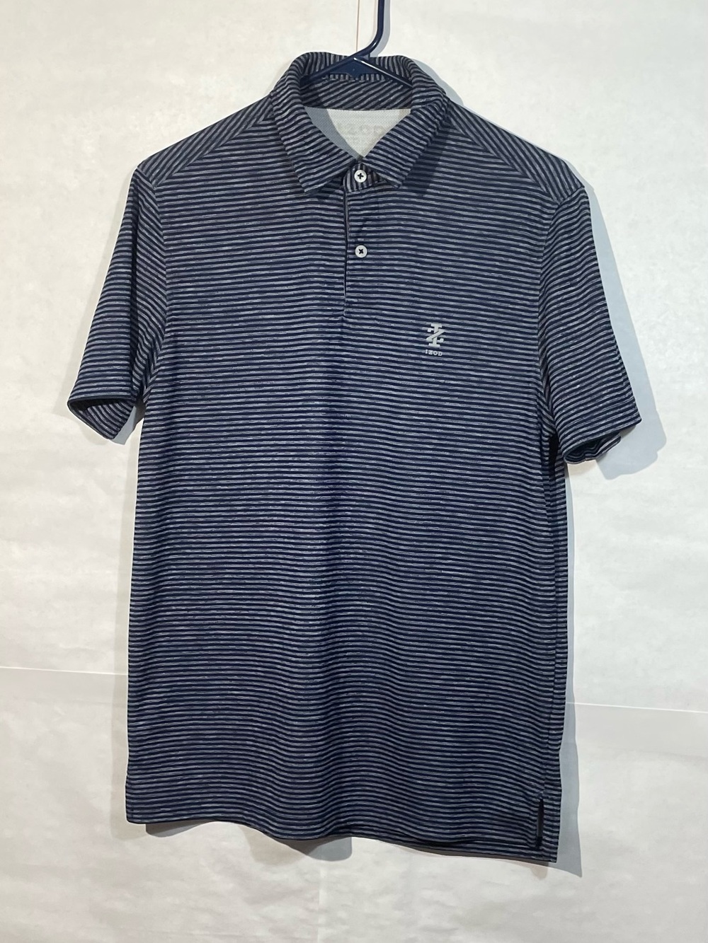 Izod Men's Small Swingflex Elite Golf Navy & White Micro-Striped Polo VGUC